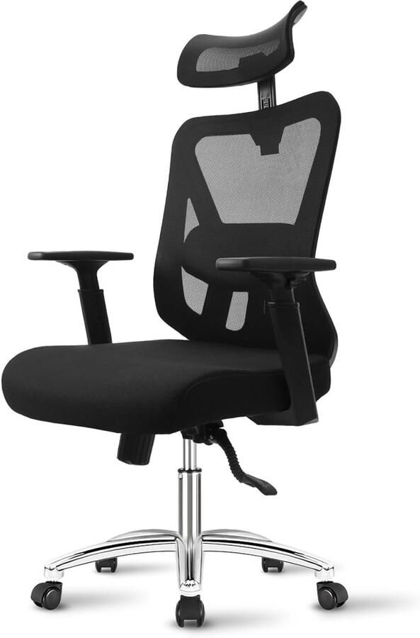 Durrafy Bureaustoel- Ergonomische Bureaustoel-Verstelbare Lendensteun 90° tot 130° Kantelvergrendeling Mesh Rug Comfortabele Zitting 150 kg Draagvermogen Zwart – Bureaustoel voor Thuiswerken en Kantoor - Foto 2