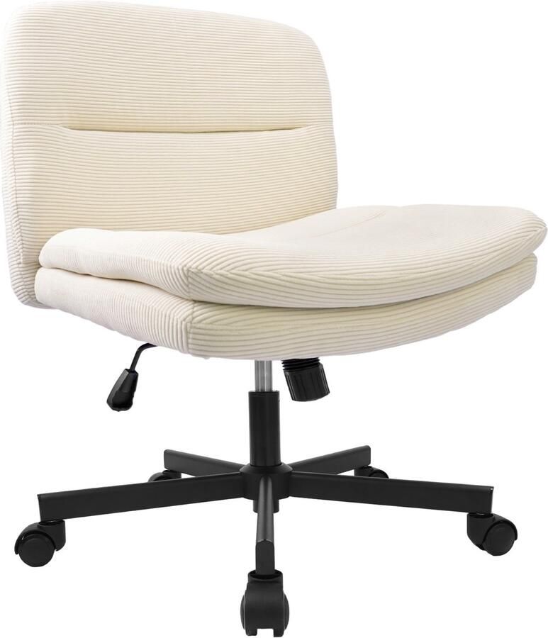 Durrafy Bureaustoel zonder armleuningen Draaibare zitting met zwaartekracht geremde wielen Computerstoel met wielen en kantelfunctie-Rugleuning met verstelbare rugleuning en in hoogte verstelbaar voor thuis slaapkamer gebroken wit - Foto 2