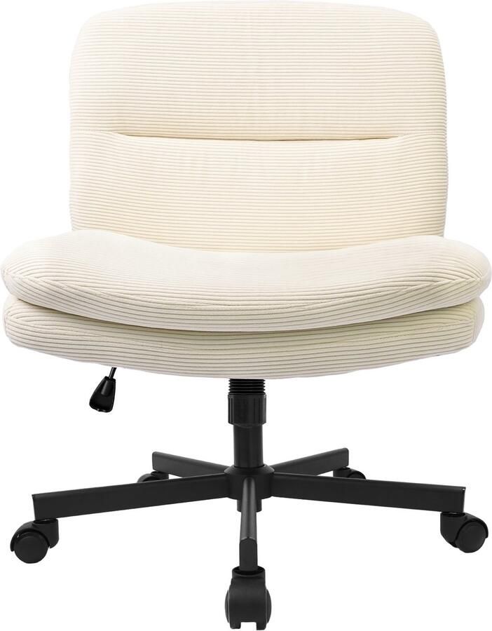 Durrafy Bureaustoel zonder armleuningen Draaibare zitting met zwaartekracht geremde wielen Computerstoel met wielen en kantelfunctie-Rugleuning met verstelbare rugleuning en in hoogte verstelbaar voor thuis slaapkamer gebroken wit