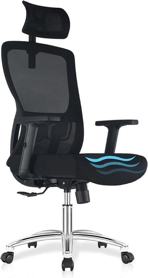 Durrafy Bureaustoel Ergonomische Bureaustoel Bureaustoelen voor Volwassenen Met Verstelbare Lendensteun Hoofdsteun & Armleuningen Hoge Rugleuning Schommel- en Kantelfunctie (90°-130°) Hoogteverstelling Geschikt voor Thuiswerk en Kantoor Zwart - Foto 2