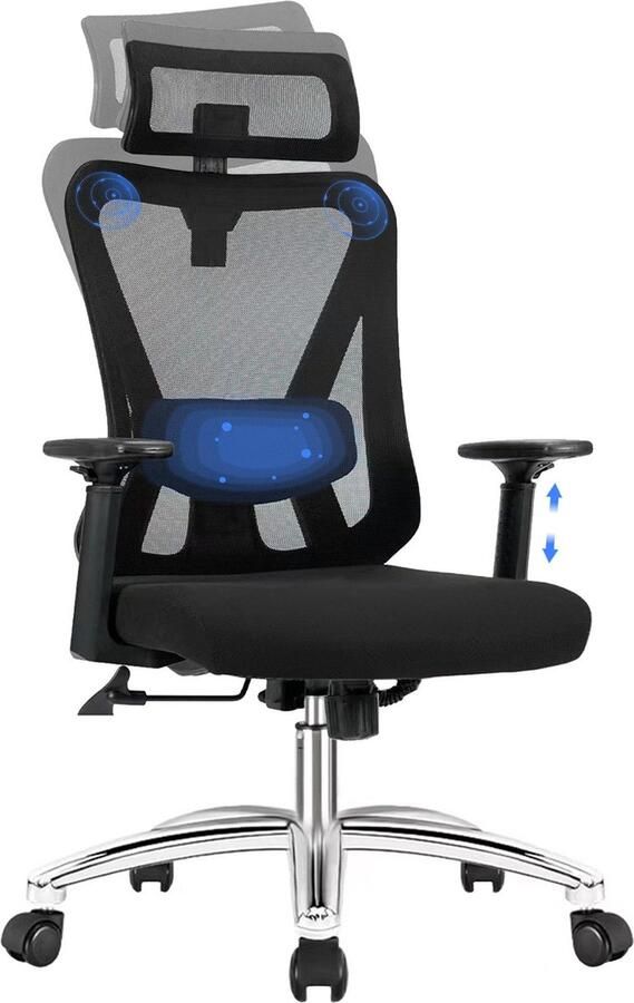 Durrafy Bureaustoel- Ergonomische Bureaustoel-Verstelbare Lendensteun 90° tot 130° Kantelvergrendeling Mesh Rug Comfortabele Zitting 150 kg Draagvermogen Zwart – Bureaustoel voor Thuiswerken en Kantoor - Foto 3