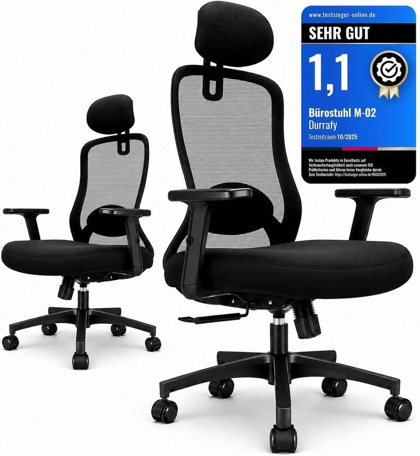 Durrafy Bureaustoel Ergonomische Bureaustoel – Bureaustoelen voor Volwassenen Gamingstoel Verstelbare Armleuningen & Hoofdsteun 4D Lendensteun 90°-130° Kantelbare Rugleuning (Vergrendelbaar) 150 kg Draagvermogen – Perfect voor Thuiswerken en Kantoor - Foto 3