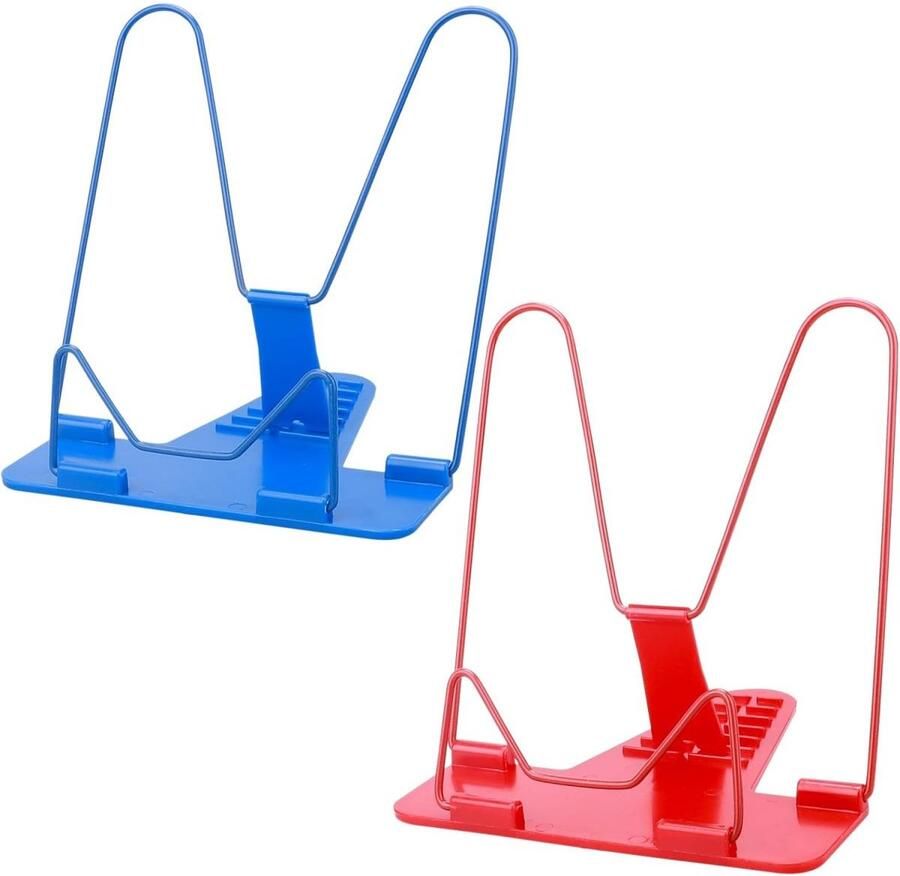 Dussdote 2-Pack Boekenplank Leesrek Verstelbare hoek Draagbaar Kookboekhouder Boekensteunen Voor lezen Keuken Bibliotheek Kantoor Rood Blauw