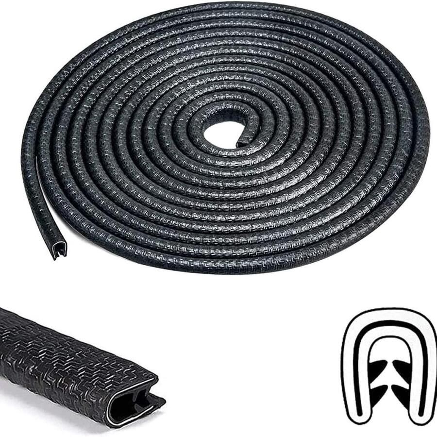 Dussdote Deurrandbeschermingsstrip Autorubberen afdichting U-vormige rubberen randbeschermingsstrip Raamafdichting Past op de meeste auto's 10 meter Zwart