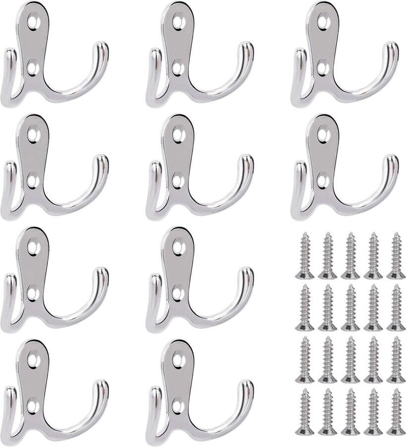 Dussdote Haken Kapstokhaken met schroeven voor keuken badkamer kast badkamer Zilver 20 stuks