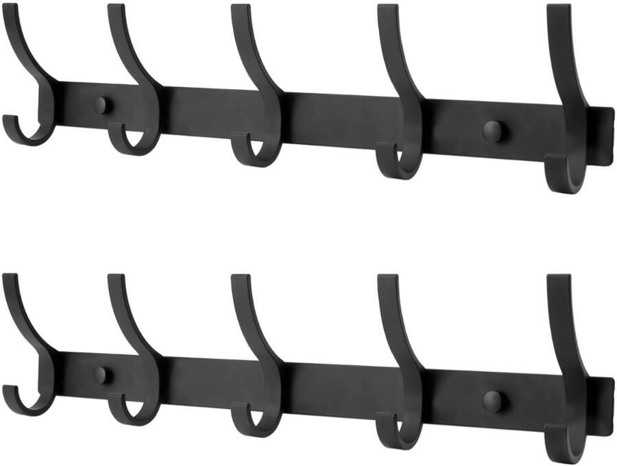 Dussdote Kapstok Kapstokken wandkapstok inclusief bevestigingsmateriaal met Zwarte Wandhaken met 5 Ophanghaken Geschikt voor aan de muur 31 cm RVS zwart 2 stuks