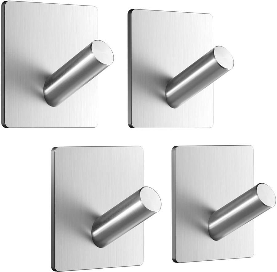 Dussdote Kapstokhaken Zelfklevende haken Handdoekhaken van roestvrij staal zonder boren Geschikt voor keuken en badkamer Zilver 4 stuks