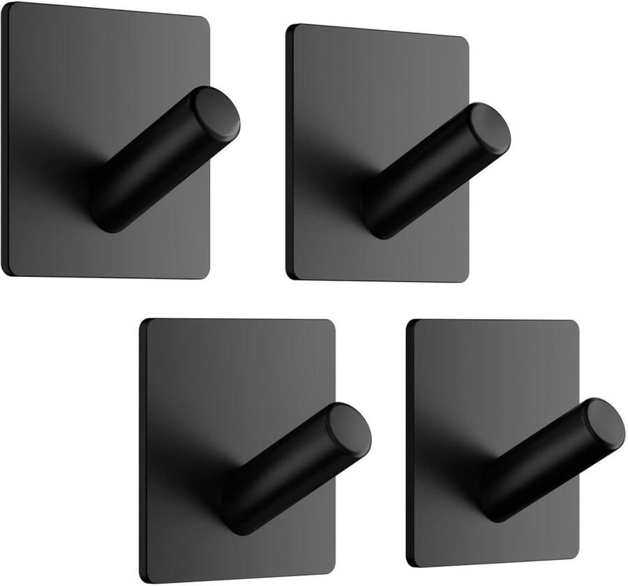 Dussdote Kapstokhaken Zelfklevende haken Handdoekhaken van roestvrij staal zonder boren Geschikt voor keuken en badkamer Zwart 4 stuks