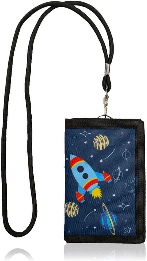 Dussdote Kinderportemonnee Ruimtethema Met koord en metalen ketting Zwart
