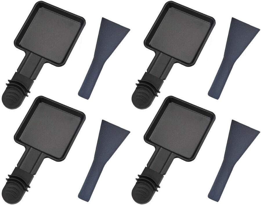 Dussdote Koekenpan Anti-aanbak fonduepan met 4 nylon spatels voor universele elektrische grills kaas en ei set van 8 stuks