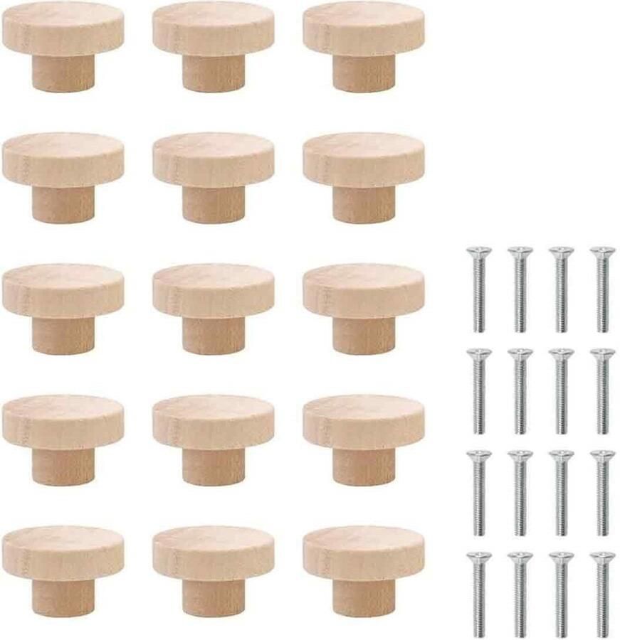 Dussdote Meubelgreep Meubelknop Deurgreep Houten Meubelgreep Kastdeurgreep met schroeven 35mm Rond Hout 15 stuks