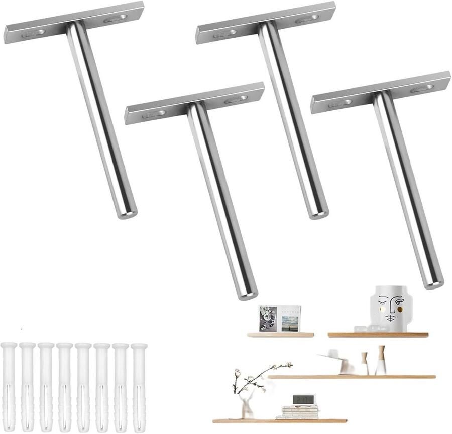 Dussdote Onzichtbare plankdrager Onzichtbare bevestiging voor houten wandplanken Metalen drager voor zwevende planken Onzichtbare bevestiging voor wandplanken Met bevestigingsschroeven Geschikt voor doe-het-zelvers 100 mm 4 stuks