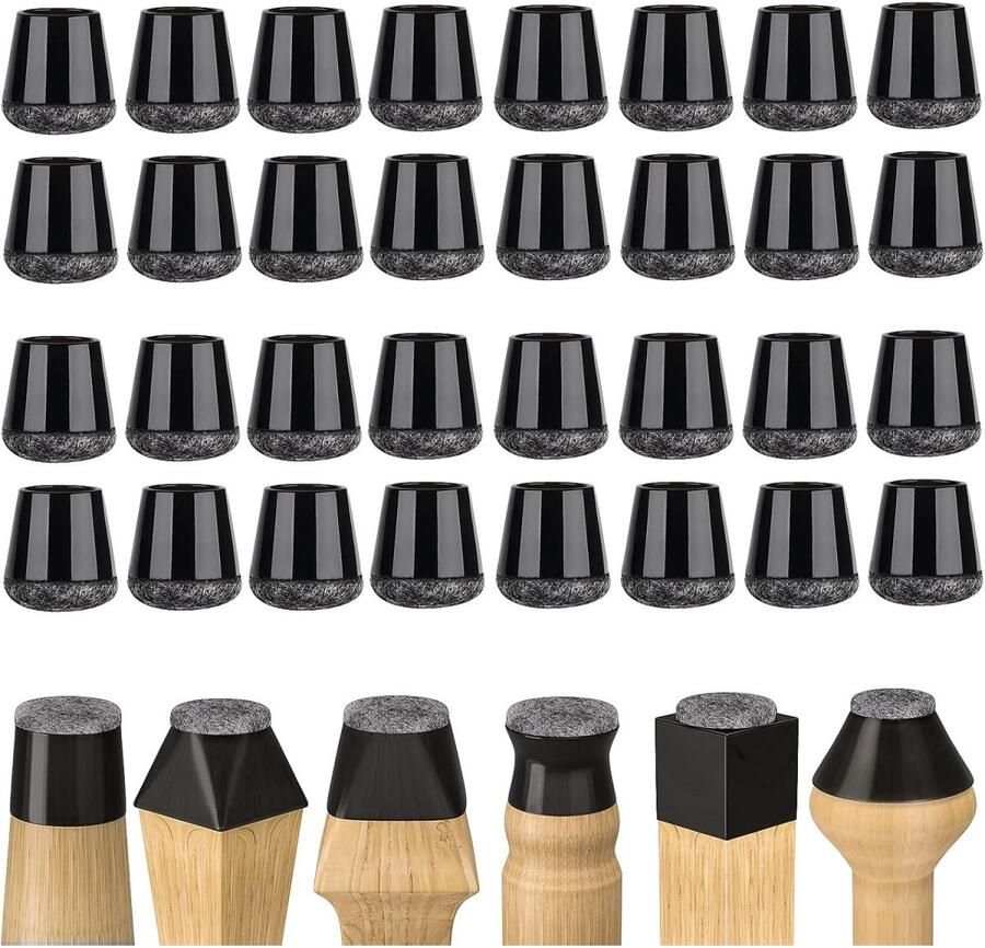 Dussdote Stoelpootbeschermers Kleine pootdoppen Zwarte siliconen vloerbeschermers Met viltkussentjes Elimineert stoelgeluid en krassen 14-18 mm 32 stuks