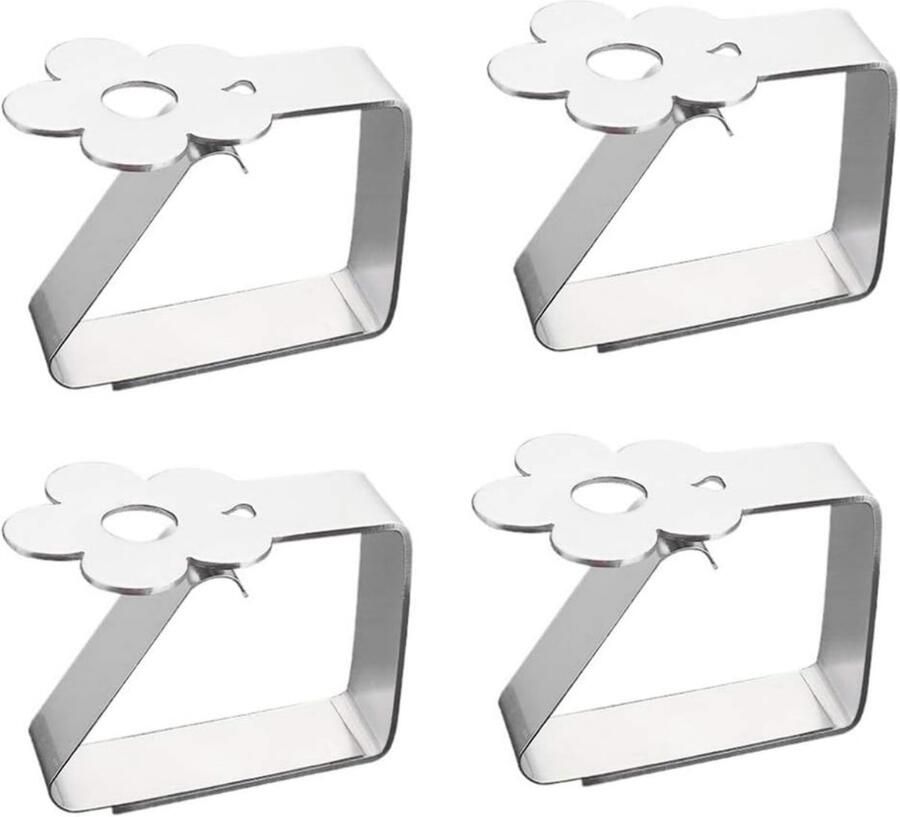 Dussdote Tafelkleedklemmen RVS tafelkleedklemmen Bloemmotief Voor tafelbladen van 2 5 tot 3 5 cm dik Set van 4 Zilver