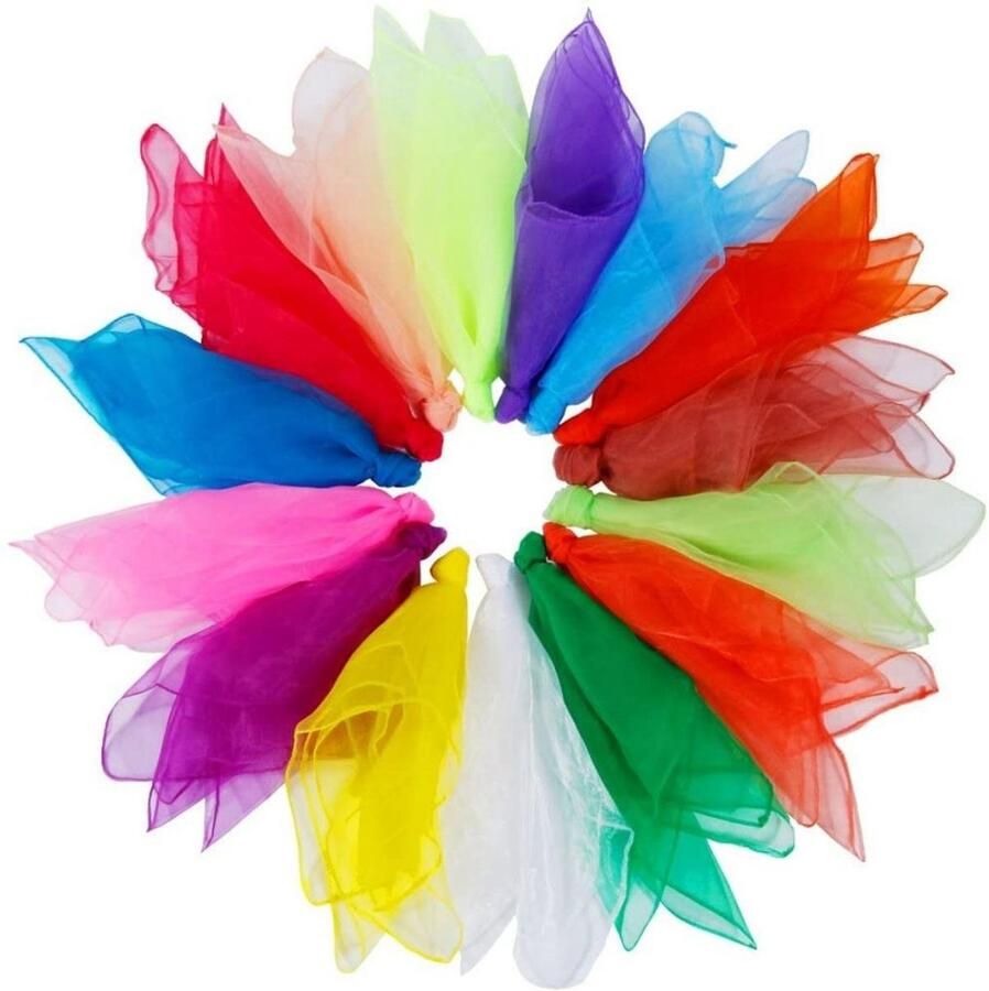 Dussdote Vierkant jongleerdoek chiffon geschikt voor kleuters kindervoorstellingen en volwassenvoorstellingen 60x60 cm 15 stuks