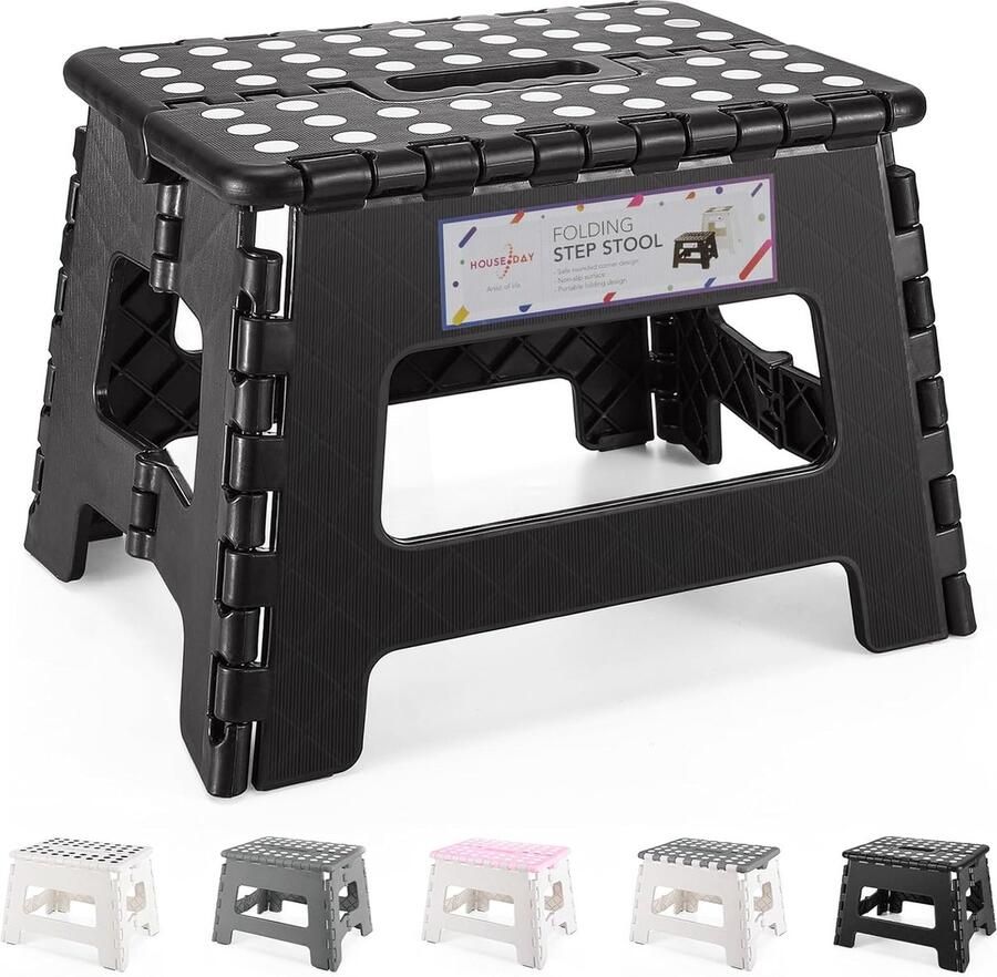 Dustdraft Opstapkruk kinderkruk opvouwbare kruk kinderklapbare opstap kinderstap zwart kunststof opvouwbaar ruimtebesparend compacte belasting 115kg 8.5 voor keuken badkamer Zwart