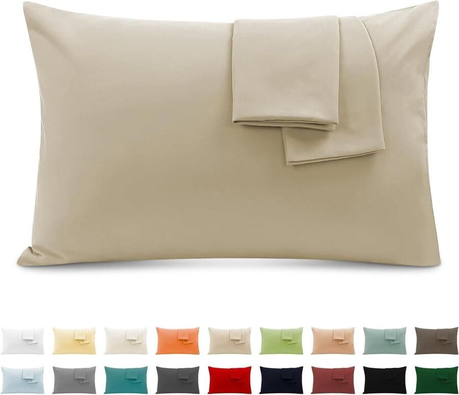 DustDraft™ kussenslopen 100% Pure katoen 50x80 CM Set van 2 Bed Kussen Stoffen Gemaakt in Italië Tassluiting Solid Color Standaard Maat met Beige Made in Italy - Foto 2