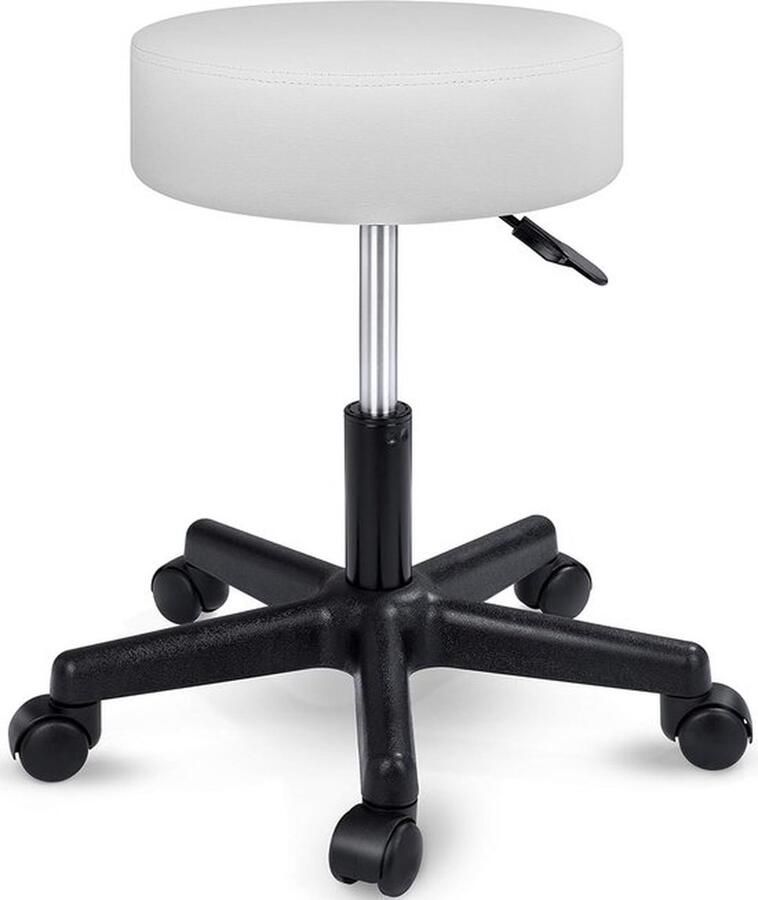 Dustdraft ™ Zadelkruk Rolkruk werkkruk kruk draaikruk visagiekruk praktijkkruk in hoogte verstelbaar met wielen 360° draaibaar 10 cm dik kussen en 8 kleurvarianten (wit)