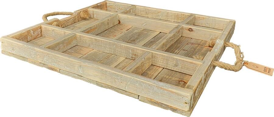 Dutch mood zware robuuste houten tray met vakken 55 x 55 cm hocker dienblad 404451