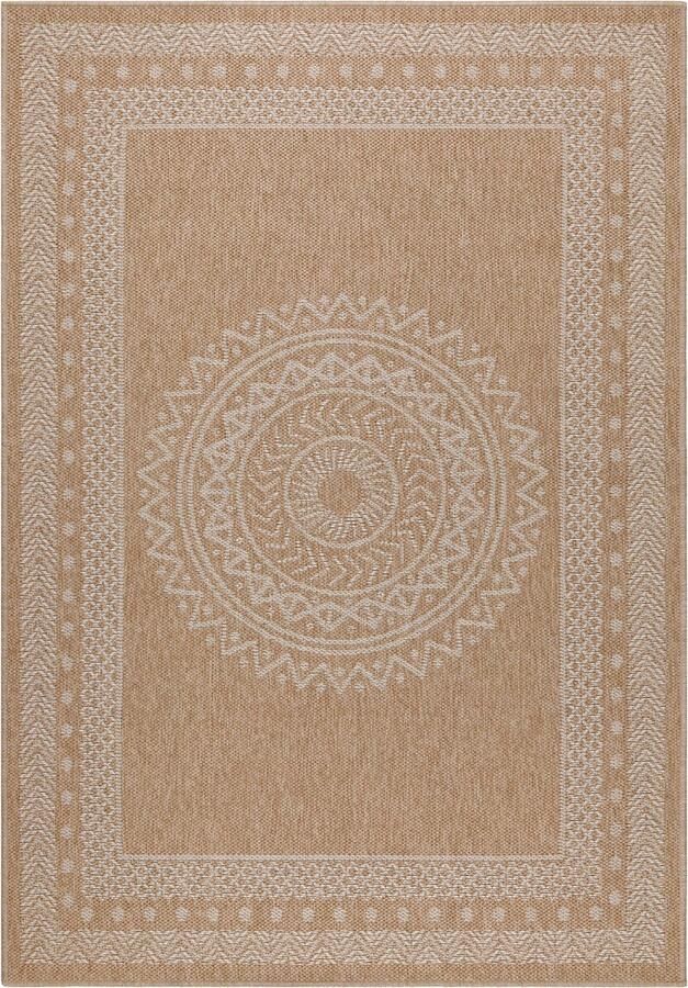 Dutch XXL Buitenkleed Dhaka Geometrisch Beige 80x250 cm Buitentapijt Tuintapijt