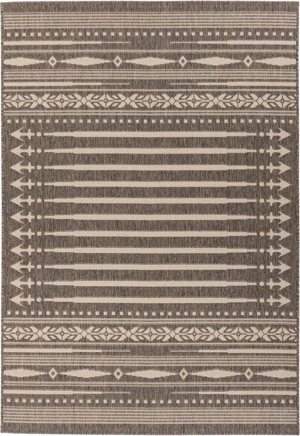 Dutch XXL Buitenkleed Splash Geometrisch Bruin Crème 80x150 cm Buitentapijt Tuintapijt