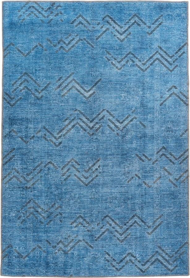 Dutch XXL Laagpolig Vloerkleed Tapijt Antique Lijnen Blauw 80x150 cm