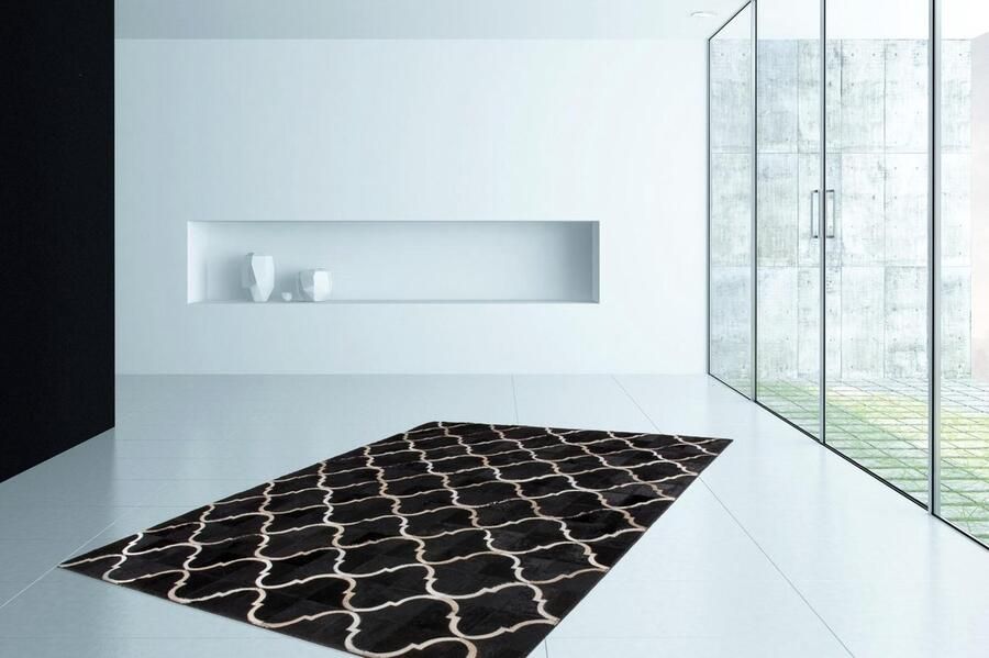 Dutch XXL Leren Vloerkleed – Lavish Geometrisch Zwart 160x230 cm - Foto 2