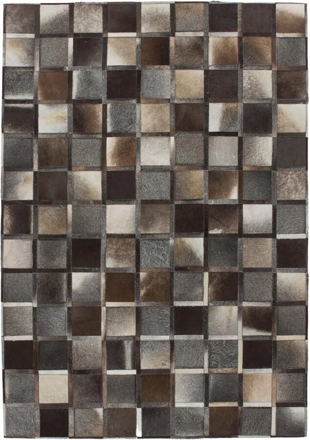 Dutch XXL Leren Vloerkleed Tapijt Lavish Blokken Grijs 80x150 cm