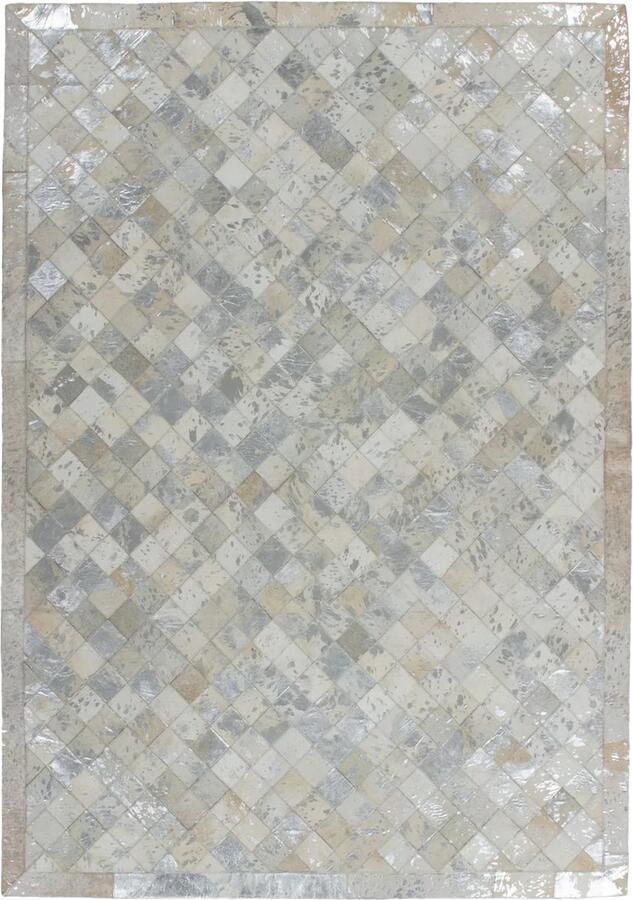 Dutch XXL Leren Vloerkleed Tapijt Lavish Ruiten Grijs Zilver 160x230 cm