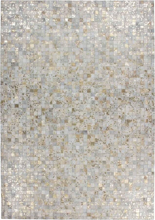 Dutch XXL Leren Vloerkleed Tapijt Rocket Patchwork Crème Goud 80x150 cm