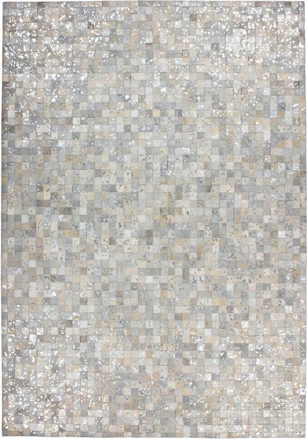 Dutch XXL Leren Vloerkleed Tapijt Rocket Patchwork Grijs Zilver 160x230 cm