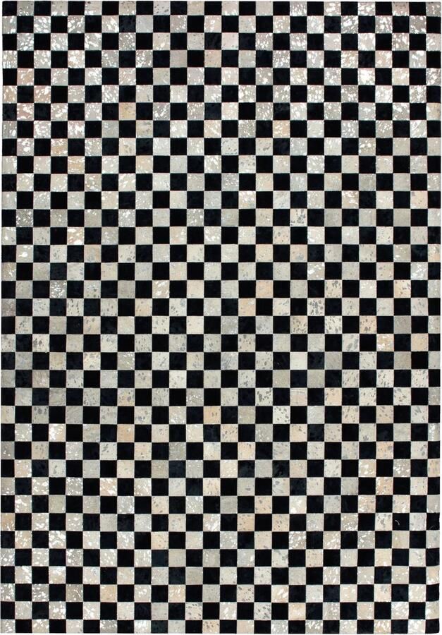 Dutch XXL Leren Vloerkleed Tapijt Rocket Schaakbord Zilver Grijs 80x150 cm