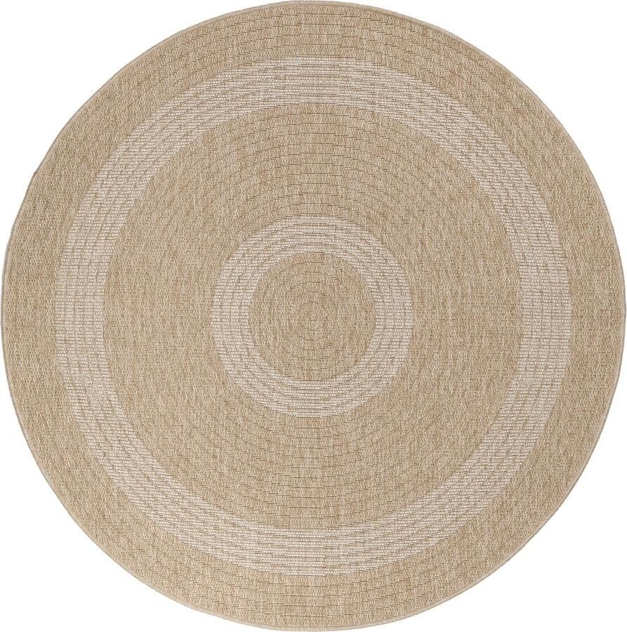 Dutch XXL Rond Buitenkleed Comilla Bohemian Beige 80x80 cm Buitentapijt Tuintapijt