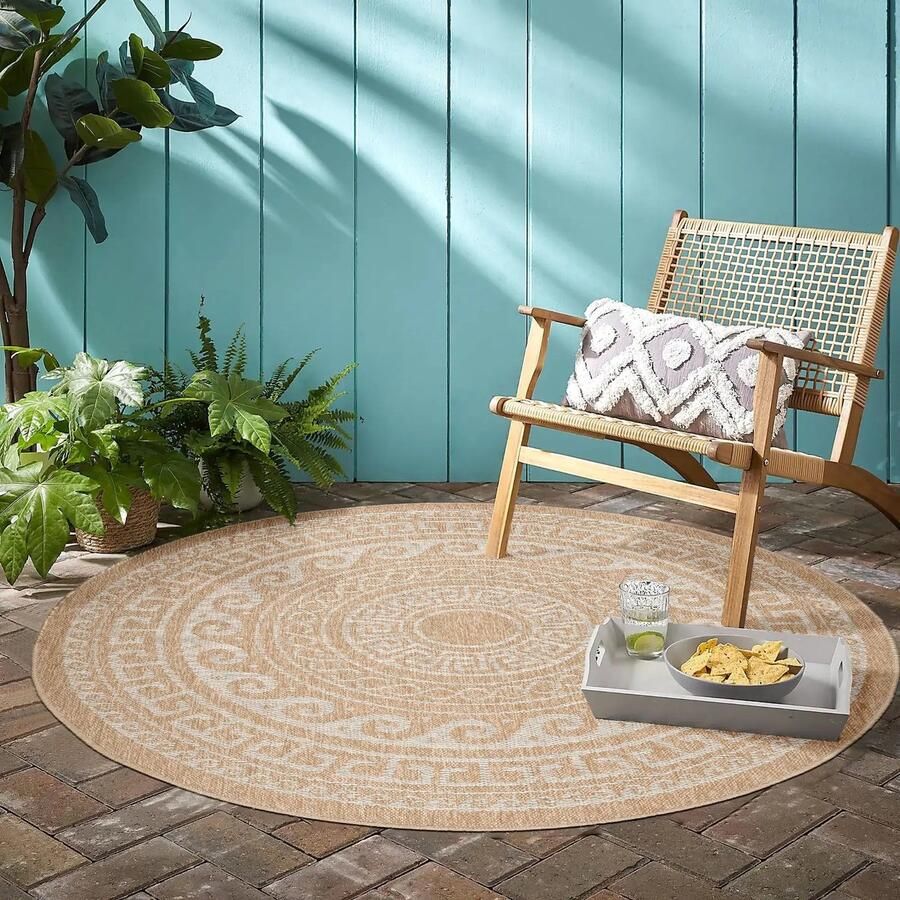 Dutch XXL Rond Buitenkleed Comilla Bohemian Beige 200x200 cm Buitentapijt Tuintapijt - Foto 2