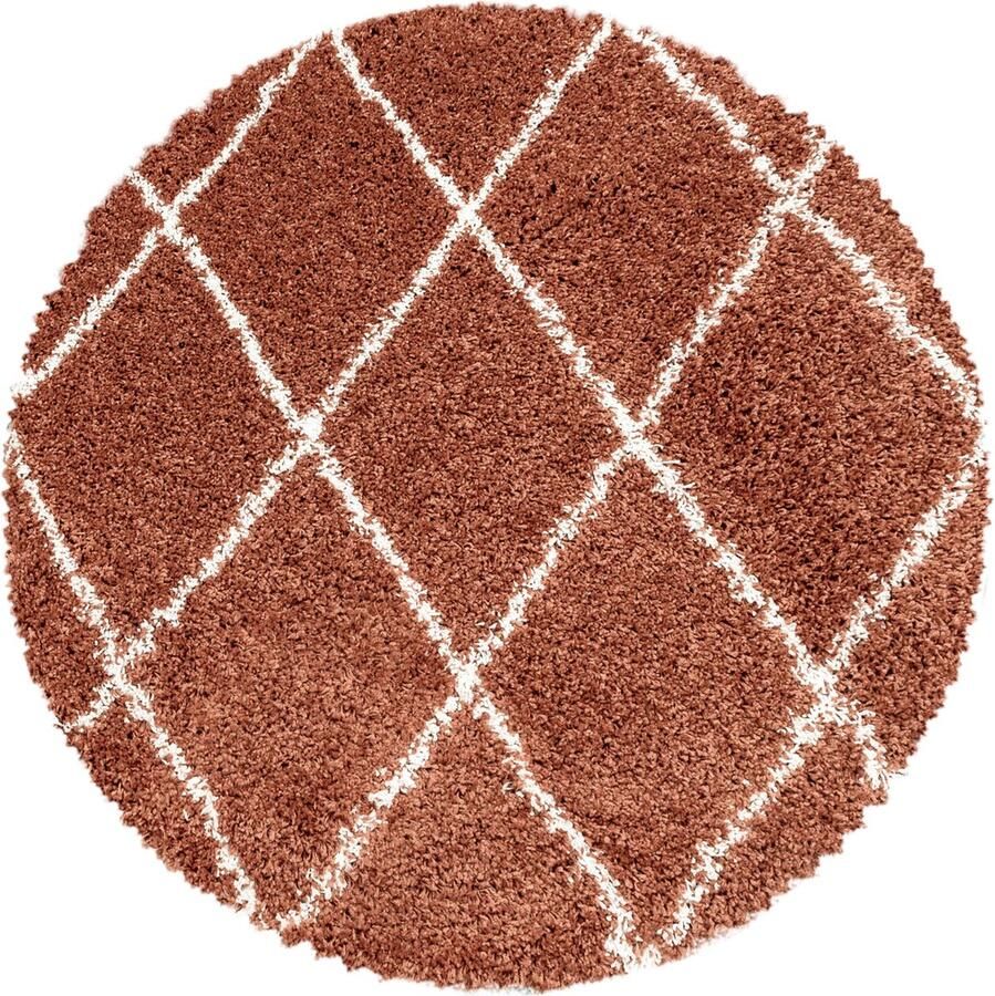Dutch XXL Shaggy Alvor Rond Hoogpolig Vloerkleed Terra Verfijnde Kwaliteit 200x200 cm