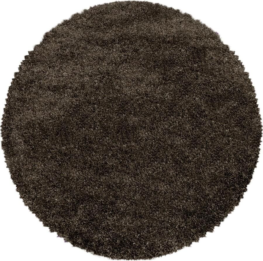 Dutch XXL Shaggy Fluffy Rond Hoogpolig Vloerkleed Brown Verfijnde Kwaliteit 200x200 cm