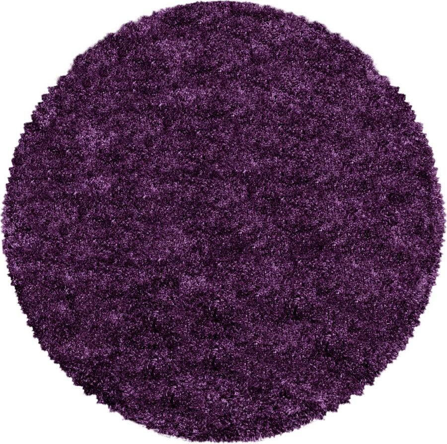 Dutch XXL Shaggy Fluffy Rond Hoogpolig Vloerkleed Lila Verfijnde Kwaliteit 120x120 cm