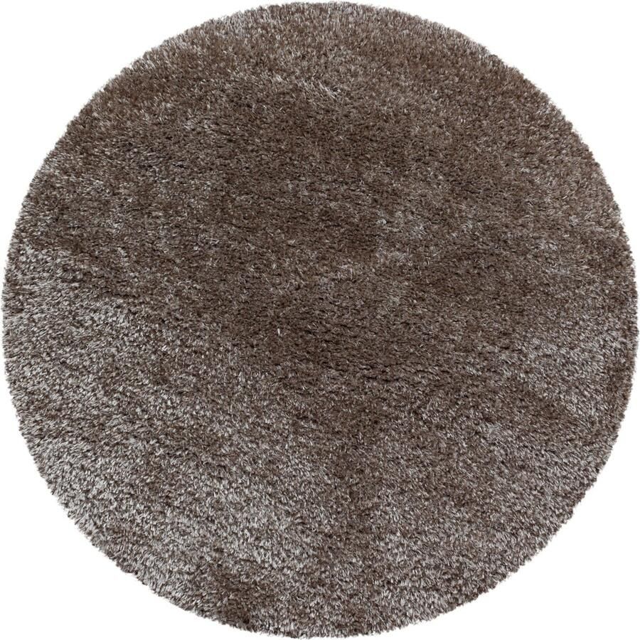 Dutch XXL Shaggy Brilliant Rond Hoogpolig Vloerkleed Taupe Verfijnde Kwaliteit 80x80 cm