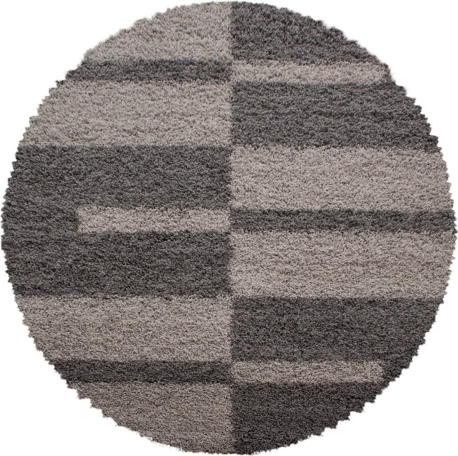 Dutch XXL Shaggy Gala Rond Hoogpolig Vloerkleed Taupe Verfijnde Kwaliteit 120x120 cm