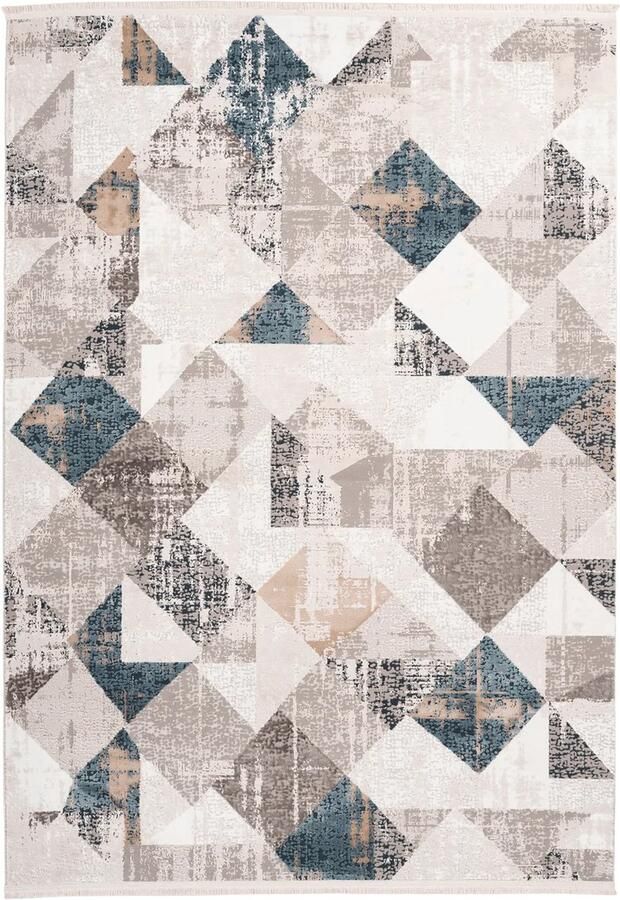 Dutch XXL Vintage Vloerkleed Tapijt Akropolis Geometrisch Grijs Blauw 120x180 cm