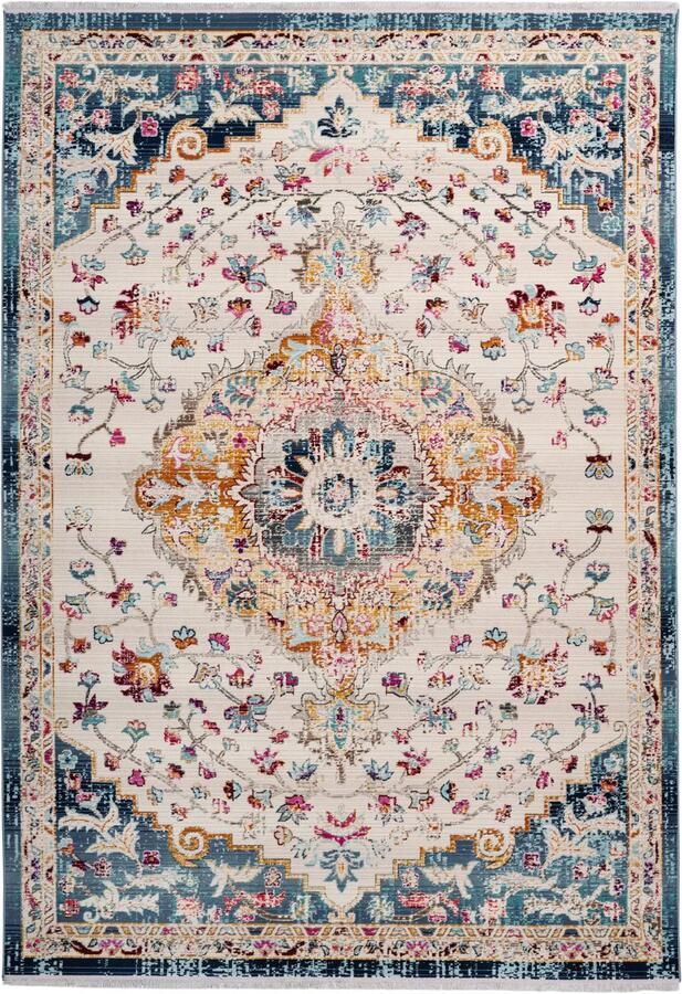 Dutch XXL Vintage Vloerkleed Tapijt Anouk Medaillon Wit Blauw 160x230 cm