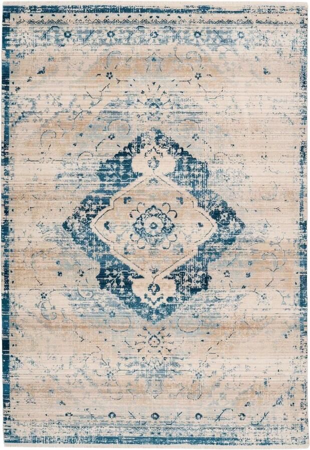 Dutch XXL Vintage Vloerkleed Tapijt Baroque Medaillon Crème Blauw 200x290 cm