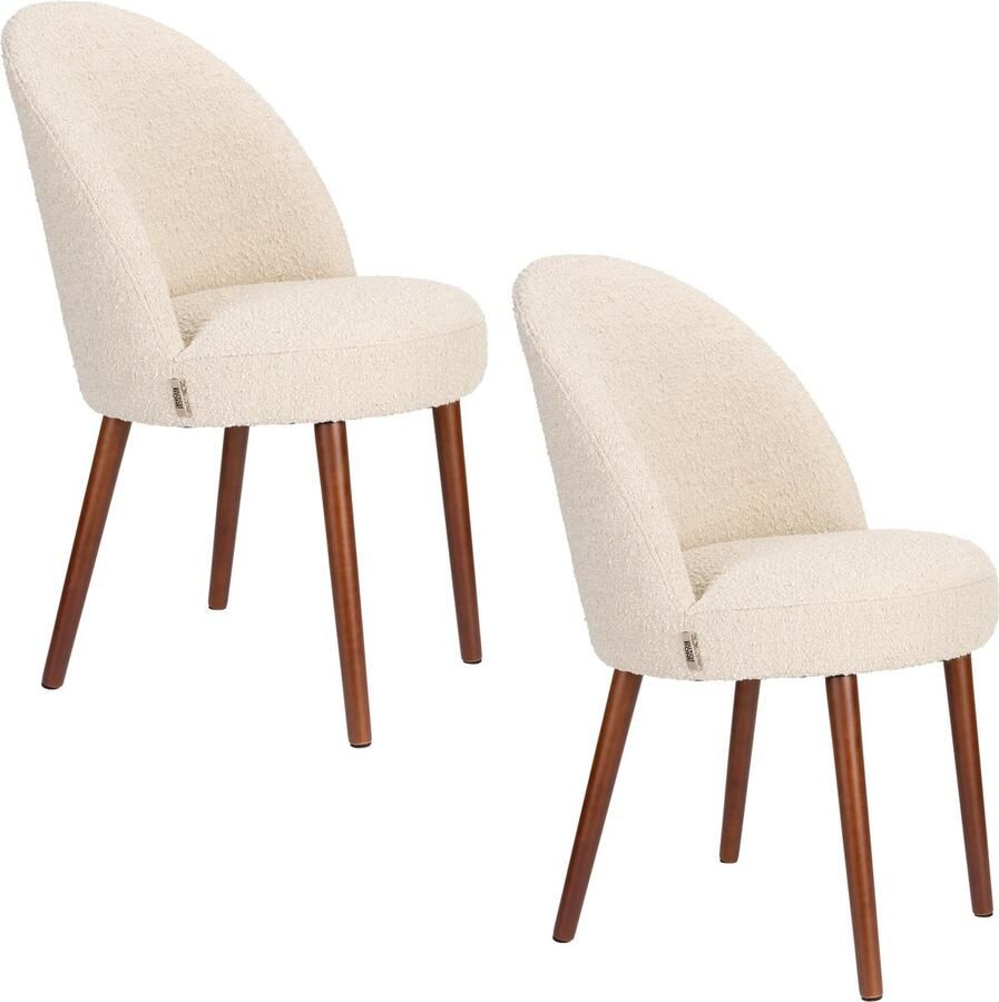 Dutchbone Barbara Eetkamerstoelen Bouclé Beige Set van 2