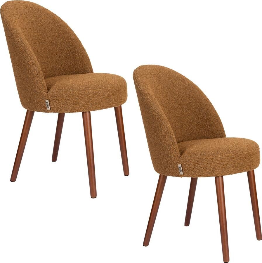 Dutchbone Barbara Eetkamerstoelen Boucle Ochre Bruin Set van 2