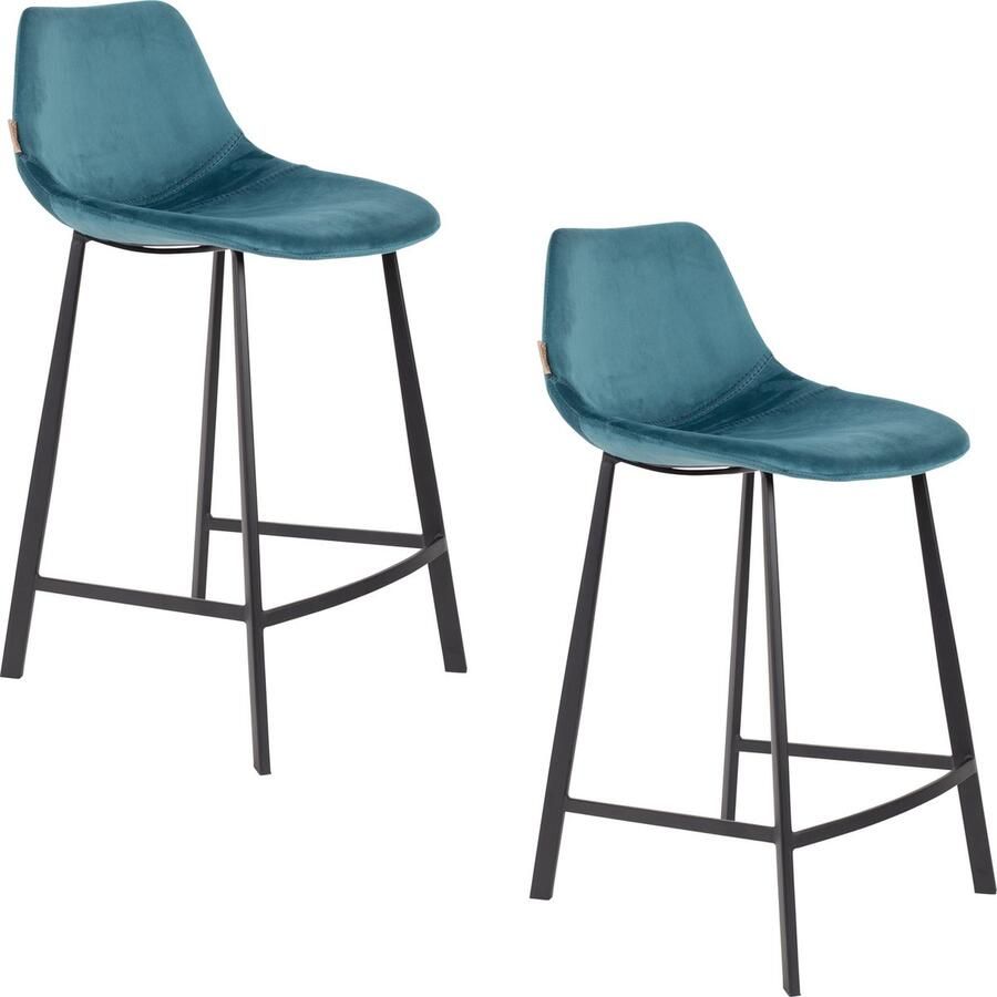 Dutchbone Franky Velvet Barkruk 65 cm Petrol Set van 2 - Foto 4