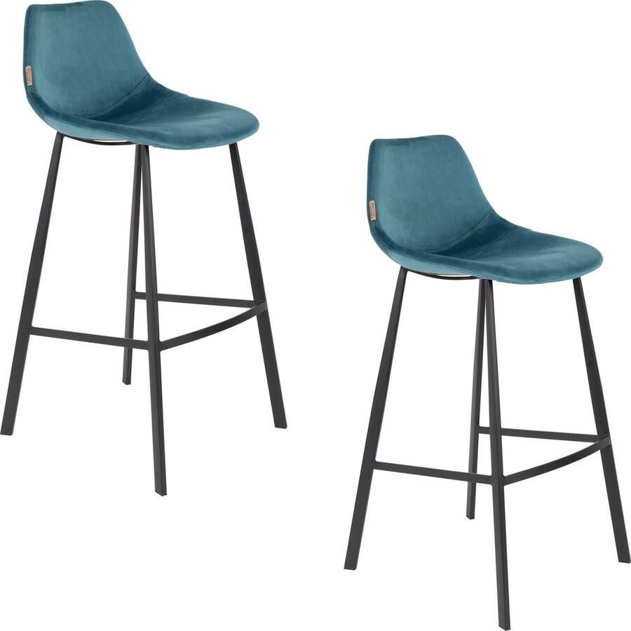 Dutchbone Franky Velvet Barkruk 80 cm Petrol Set van 2