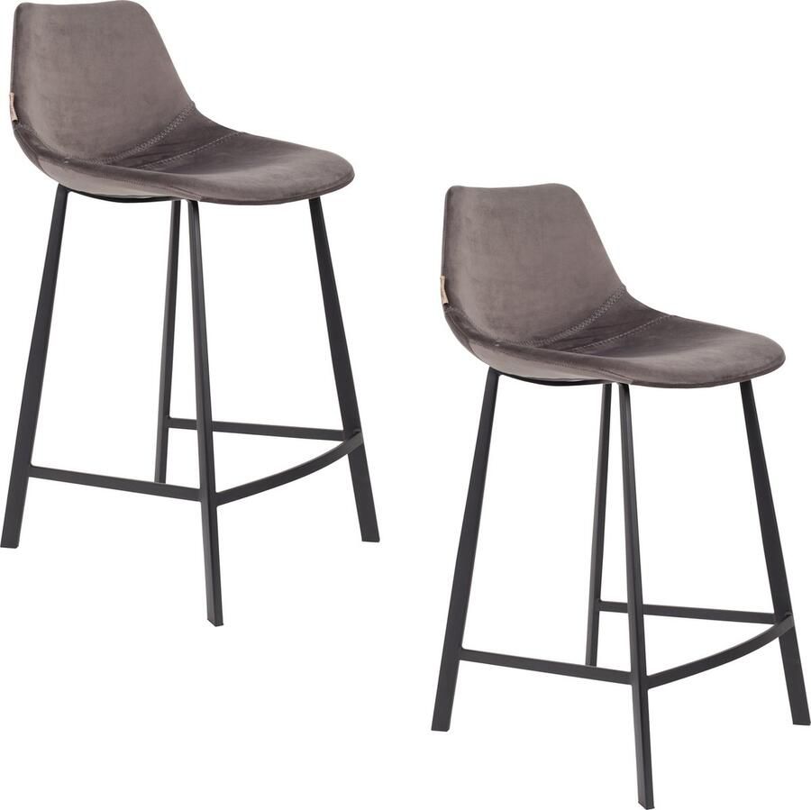 Dutchbone Franky Velvet Barkruk 65 cm Grijs Set van 2 - Foto 3