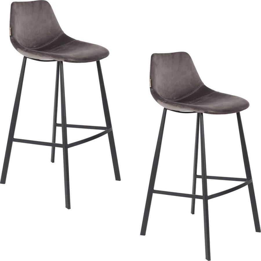 Dutchbone Franky Velvet Barkruk 80 cm Grijs Set van 2 - Foto 2