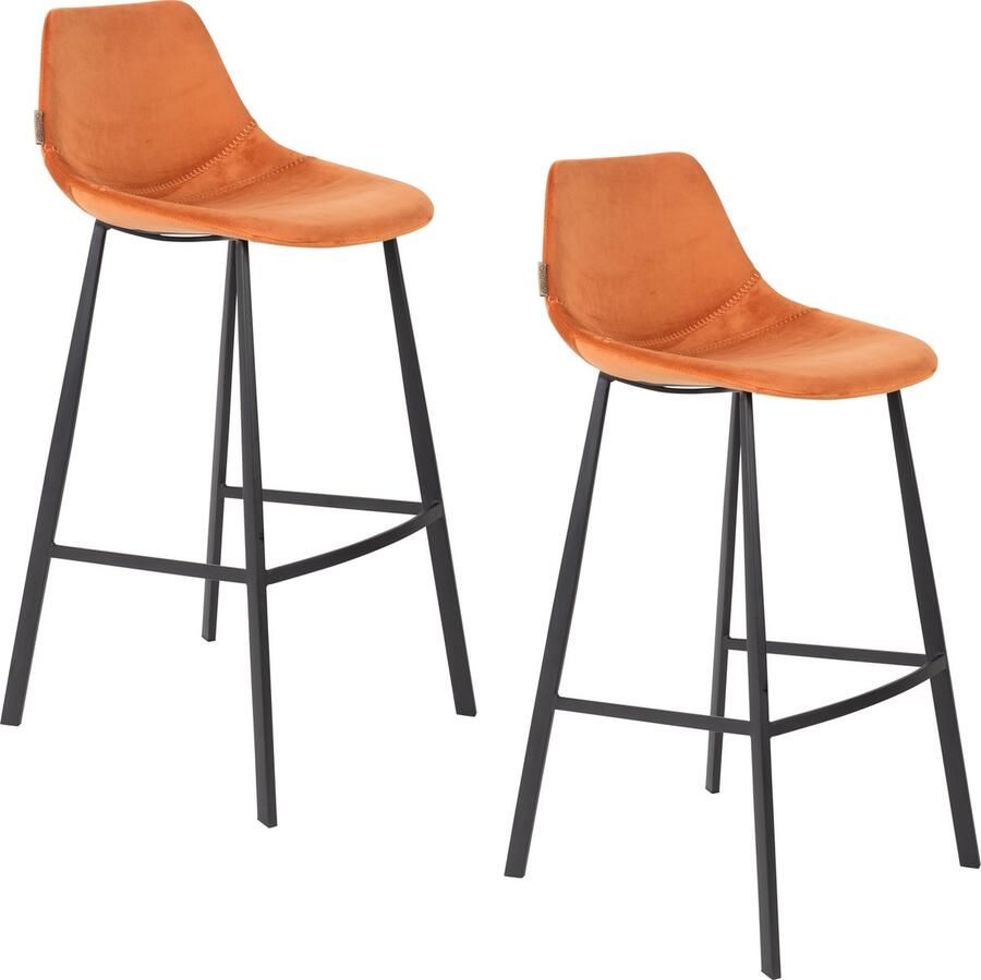 Dutchbone Franky Velvet Barkruk 80 cm Oranje Set van 2