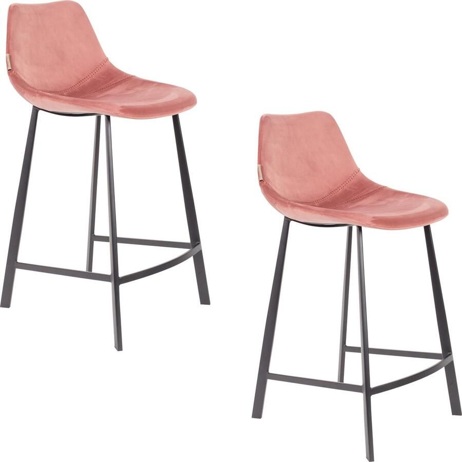 Dutchbone Franky Velvet Barkruk 65 cm Roze Set van 2